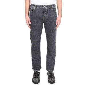 BALMAIN Men's Straight Leg Distressed Denim Jeans Men BLACK Pants